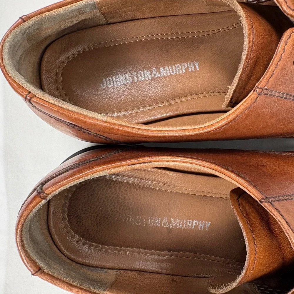 Johnston & Murphy Derby Shoes 9.5M Tan Leather Plain Toe 20-3360 Business‎ Dress